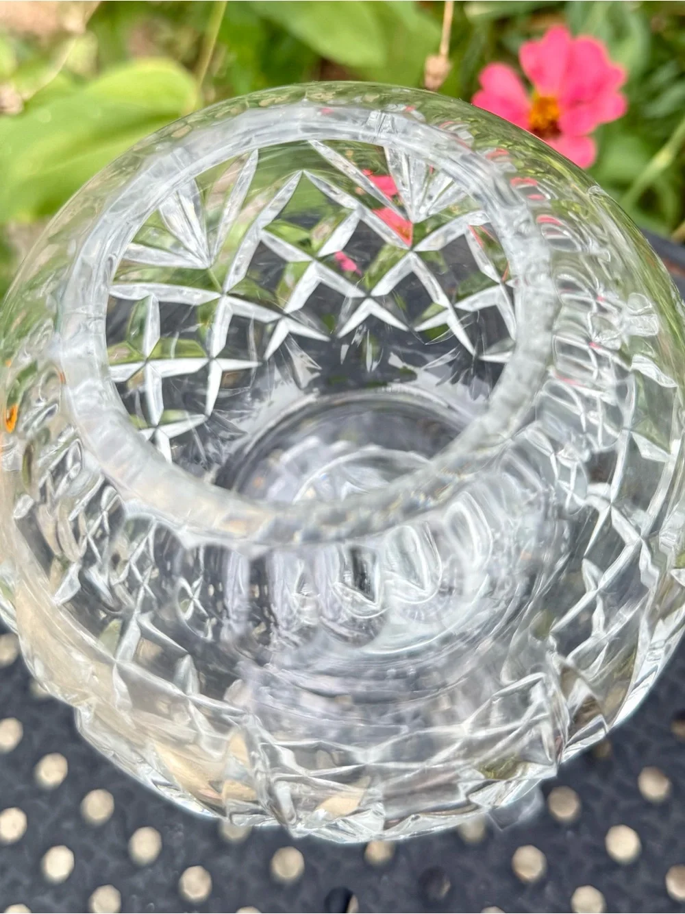 Vintage Rovelli 24% Lead Cut Crystal Ivy Ball with Pedestal - EUC